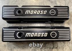 MOROSO Cast Aluminum Tall Ribbed Valve Cover for Small Block Chevy, Black SBC