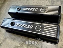 MOROSO Cast Aluminum Tall Ribbed Valve Cover for Small Block Chevy, Black SBC
