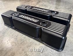 MOROSO Cast Aluminum Tall Ribbed Valve Cover for Small Block Chevy, Black SBC