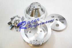 Machine Aluminum Small Block Chevy SBC 2 Groove Long Pump Pulley Kit 350 LWP