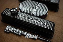 New Black 1956 BelAir Chevy Small Block Stock Billet Aluminum Valve Cover Set