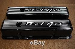 New Black 1956 BelAir Chevy Small Block Tall Billet Aluminum Valve Cover Set