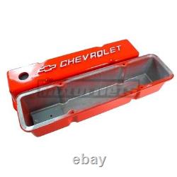 Orange Cast Aluminum Tall Valve Covers Chevy Logo Small Block Chevy SBC 327 400