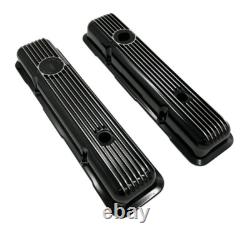 Pair OE LT1 Style Black Aluminum Valve Covers with Gaskets Small Block Chevy SBC