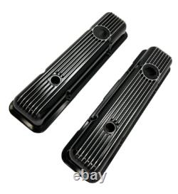 Pair OE LT1 Style Black Aluminum Valve Covers with Gaskets Small Block Chevy SBC