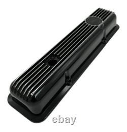 Pair OE LT1 Style Black Aluminum Valve Covers with Gaskets Small Block Chevy SBC