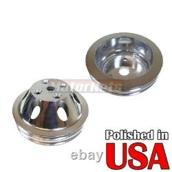 Polish Billet Aluminum SBC Chevy Long Water Pump+Crank pulley Double 2 Groove350