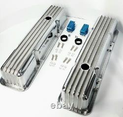 Polished Aluminum Finned Tall Valve Covers for SBC Small Block Chevy 350