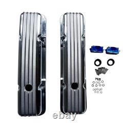 Polished Aluminum Retro Finned Valve Covers & Gaskets for Small Block Chevy 283