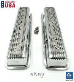Polished Finned Chevrolet Script Valve Covers For Small Block Chevy with Holes