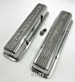 Polished Finned Chevrolet Script Valve Covers For Small Block Chevy with Holes