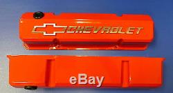 Proform 141-924 Chevy Small Block Slant Edge Cast Aluminum Valve Covers Orange