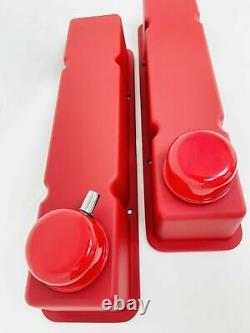 Red Small Block Chevy Tall Valve Covers with Matching Breathers and Grommets