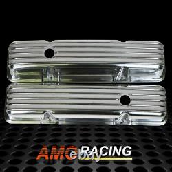 Retro Finned Polished Aluminum Tall Valve Covers Fit 58-86 SBC Chevy 350 400