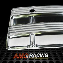 Retro Finned Polished Aluminum Tall Valve Covers Fit 58-86 SBC Chevy 350 400