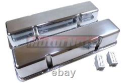 SBC 283 305 350 Tall Polish Cast Aluminum Valve Covers Small Block Chevy No Hole