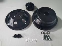 SBC 350 Chevy Small Block Black Aluminum Pulley Kit Long Water Pump LWP with Bolts