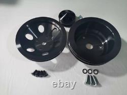 SBC 350 Chevy Small Block Black Aluminum Pulley Kit Long Water Pump LWP with Bolts