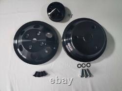 SBC 350 Chevy Small Block Black Aluminum Pulley Kit Long Water Pump LWP with Bolts