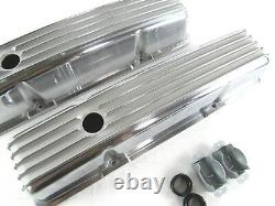 SBC Chevy 350/383 Short Retro Style Finned Valve Cover Aluminum E41002P