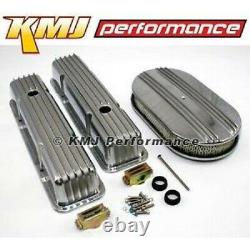 SBC Chevy 350 400 Finned Aluminum Top End Valve Covers Air Cleaner Dress Up Kit