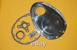 SBC Polished Aluminum Finned Oil Pan Gasket Timing cover Kit Small Block Chevy
