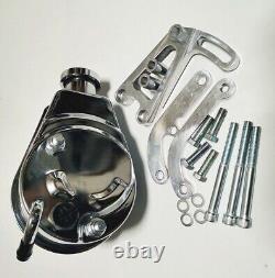 SBC Small Block Chevy 265-400 Chrome Saginaw Power Steering Pump + Bracket Kit