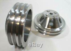 SBC Small Block Chevy 2 and 3 Groove Aluminum Long Water Pump Pulley kit