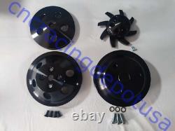 SBC Small Block Chevy 350 2/3 Groove Black Aluminum Long Water Pump Pulley Kit