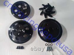 SBC Small Block Chevy 350 2/3 Groove Black Aluminum Long Water Pump Pulley Kit