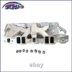 SBC Small Block Chevy 350 Dual Plane Satin Aluminum Intake Manifold 1955-95