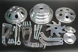 SBC Small Block Chevy 350 Pulley & Bracket Kit with Chrome Power Steering Pump