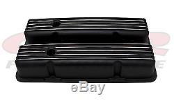 SBC Small Block Chevy Black Aluminum Valve Covers Tall Finned 350 383 305