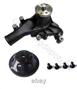 SBC Small Block Chevy Black Long Aluminum Water Pump + Single Groove Pulley Kit