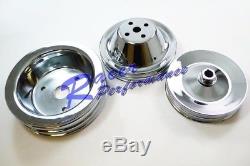 SBC Small Block Chevy Chrome Steel SWP Short water Pump Pulley 2 Groove+3 Groove