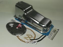 SBC Small Block Chevy Fin Polish Aluminum Oil Pan Gasket Timing Cover Kit 58-79