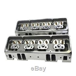 SBC Small Block Chevy GM Straight Plug Aluminum Cylinder Head Set 64cc 2.02/1.60