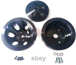 SBC Small Block Chevy LWP Black Power Steering Water Pump Crankshaft Pulley Kit