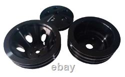 SBC Small Block Chevy LWP Black Power Steering Water Pump Crankshaft Pulley Kit