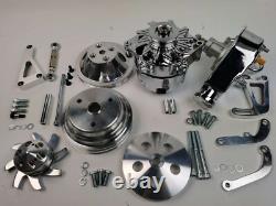 SBC Small Block Chevy Long Water Pump Pulley Alternator Power Steering Pump Kit