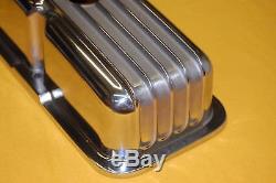 SBC Small Block Chevy Polished Aluminum Valve Covers Short Finned 350 383 305