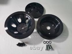 SBC Small Block Chevy SWP Power Steering Water Pump Crankshaft Black Pulley Kit