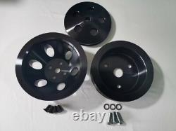 SBC Small Block Chevy SWP Power Steering Water Pump Crankshaft Black Pulley Kit