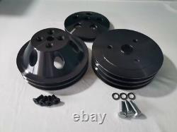 SBC Small Block Chevy SWP Power Steering Water Pump Crankshaft Black Pulley Kit