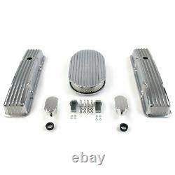 SB Chevy 15 Finned AC Engine Dress Up Kit Tall Valve Covers Breathers 283 350