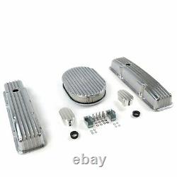 SB Chevy 15 Finned AC Engine Dress Up Kit Tall Valve Covers Breathers 283 350