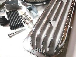 SB Chevy Polished Aluminum Finned Short Center Bolt Valve Covers With Air Cleaner