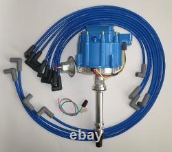 SMALL BLOCK CHEVY BLUE HEI Distributor, 8mm SPARK PLUG WIRES under Exhaust manif