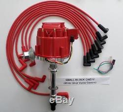 SMALL BLOCK CHEVY RED HEI Distributor & 8mm SPARK PLUG WIRES over valve covers