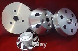 Serpentine Pulley Set 6-Groove Chevy Small Block Short Water Pump Polished SBC